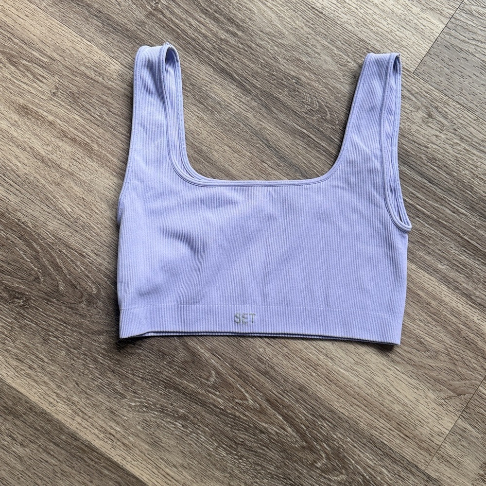 SET Active Light Purple Sports Bra Ribbed Square Neck Lavender
